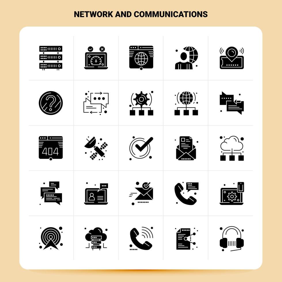 Solid 25 Network And Communications Icon set Vector Glyph Style Design Black Icons Set Web and Mobile Business ideas design Vector Illustration