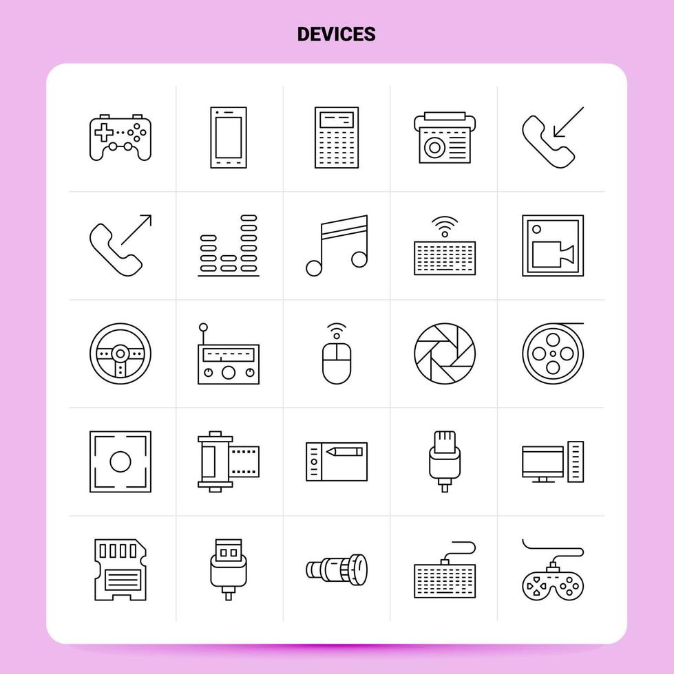 OutLine 25 Devices Icon set Vector Line Style Design Black Icons Set Linear pictogram pack Web and Mobile Business ideas design Vector Illustration