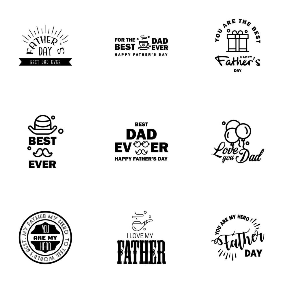 Happy fathers day card 9 Black Set Vector illustration Editable Vector Design Elements