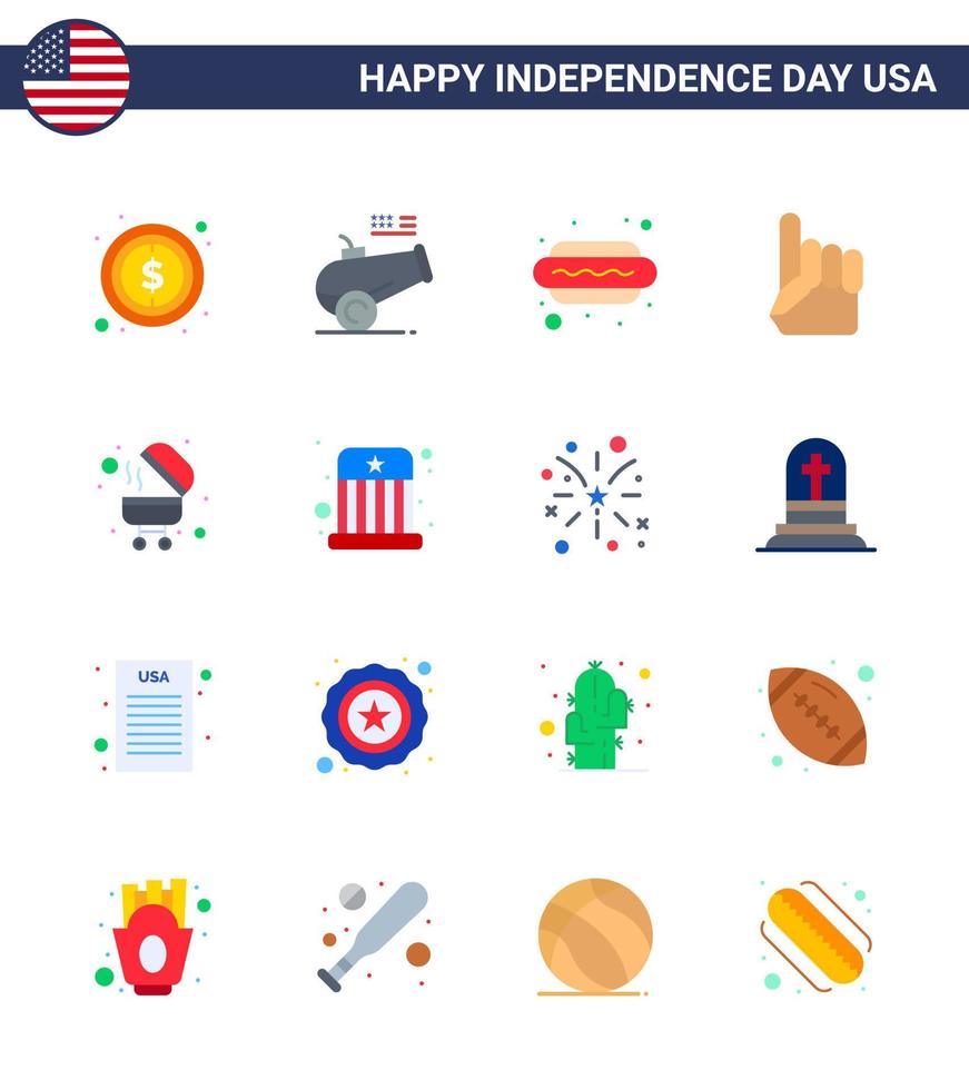 Happy Independence Day 16 Flats Icon Pack for Web and Print bbq american hot dog usa foam hand Editable USA Day Vector Design Elements