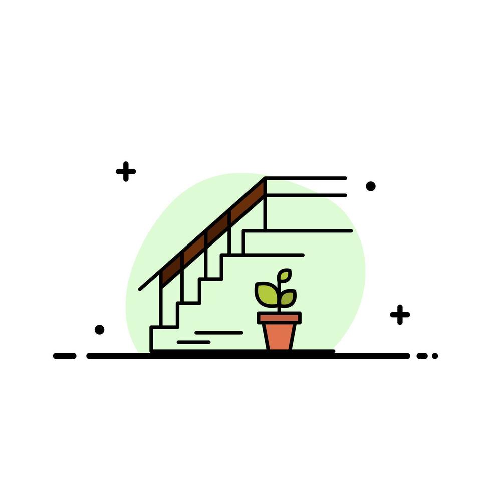 Stairs Upstairs Floor Stage Home  Business Flat Line Filled Icon Vector Banner Template