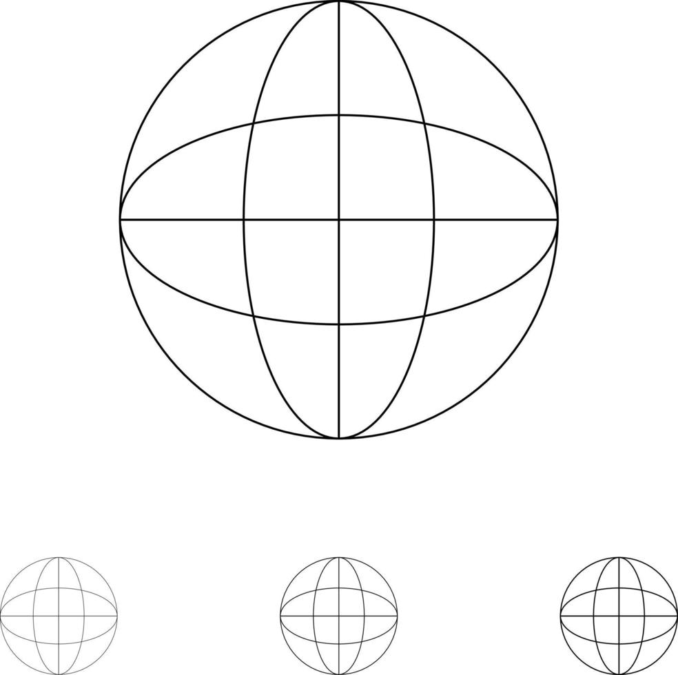 World Globe Internet Education Bold and thin black line icon set vector