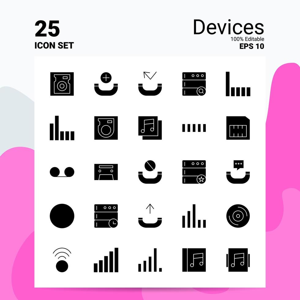 25 Devices Icon Set 100 Editable EPS 10 Files Business Logo Concept Ideas Solid Glyph icon design vector