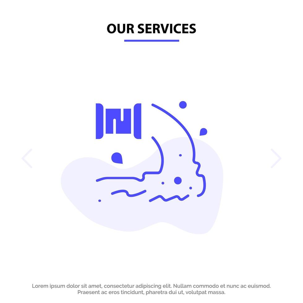 Our Services Factory Industry Sewage Waste Water Solid Glyph Icon Web card Template vector