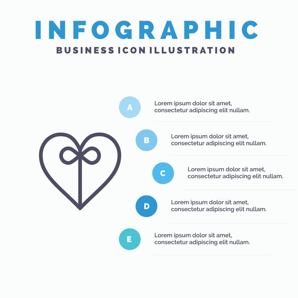 cinta de regalo de corazón plantilla de infografía azul plantilla de icono de línea de vector de 5 pasos