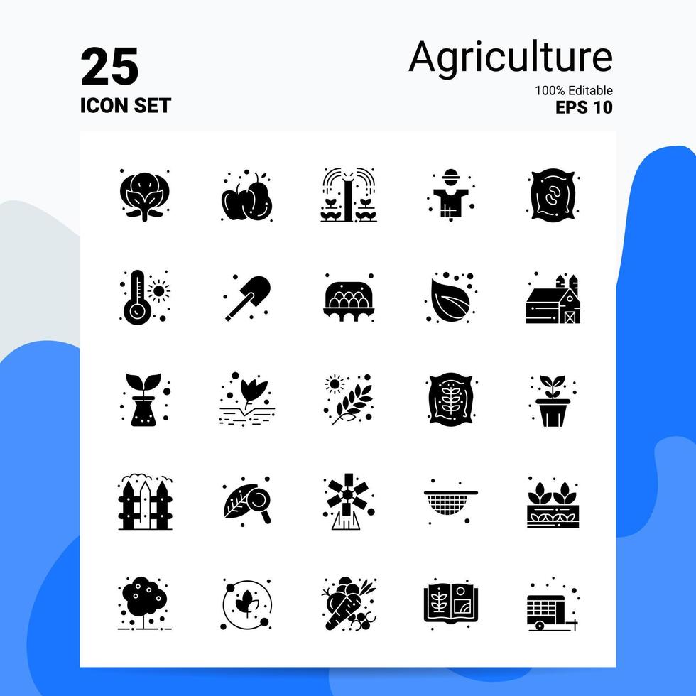 25 conjunto de iconos de agricultura 100 archivos editables eps 10 ideas de concepto de logotipo de empresa diseño de icono de glifo sólido vector