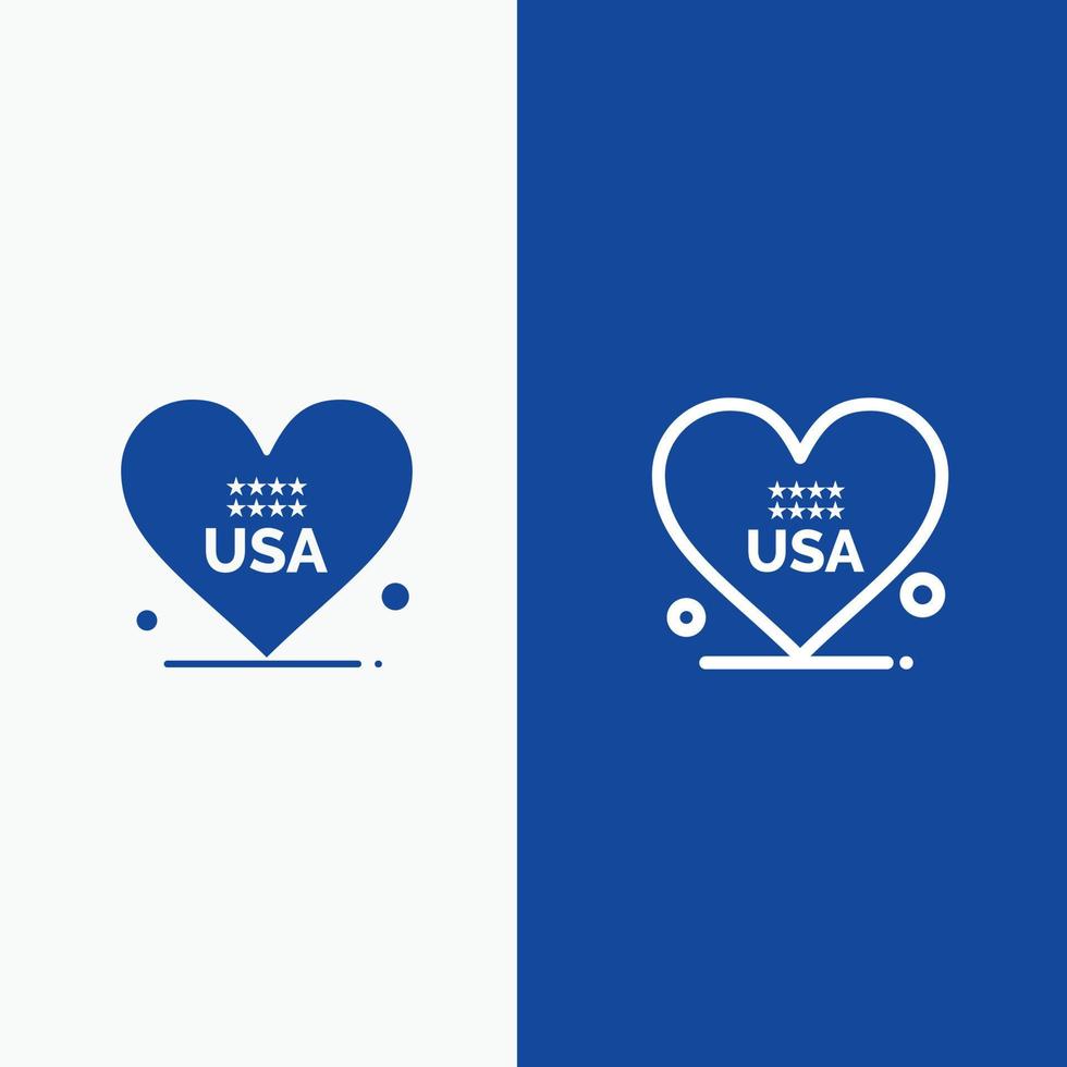 Heart Love American Usa Line and Glyph Solid icon Blue banner Line and Glyph Solid icon Blue banner vector