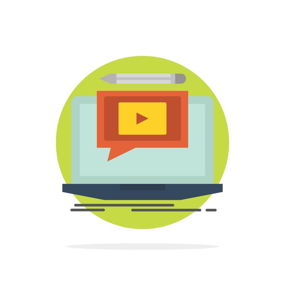 Laptop Player Screen Tutorial Video Abstract Circle Background Flat color Icon vector