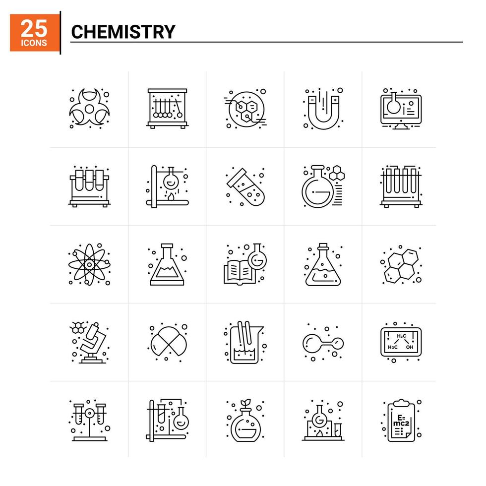 25 Chemistry icon set vector background