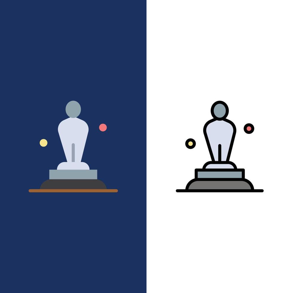 Academy Award Oscar Statue Trophy  Icons Flat and Line Filled Icon Set Vector Blue Background