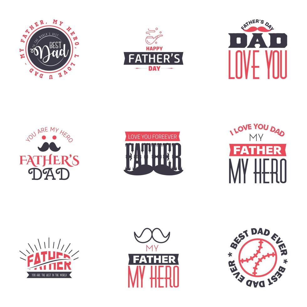 Happy fathers day 9 Black and Pink Typography set Vector typography Vintage lettering for greeting cards banners tshirt design You are the best dad Editable Vector Design Elements