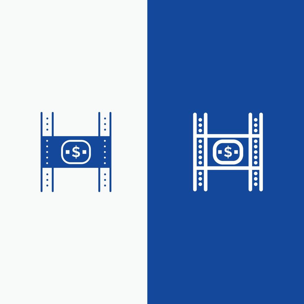 Budget Costs Film Money Movie Line and Glyph Solid icon Blue banner Line and Glyph Solid icon Blue banner vector