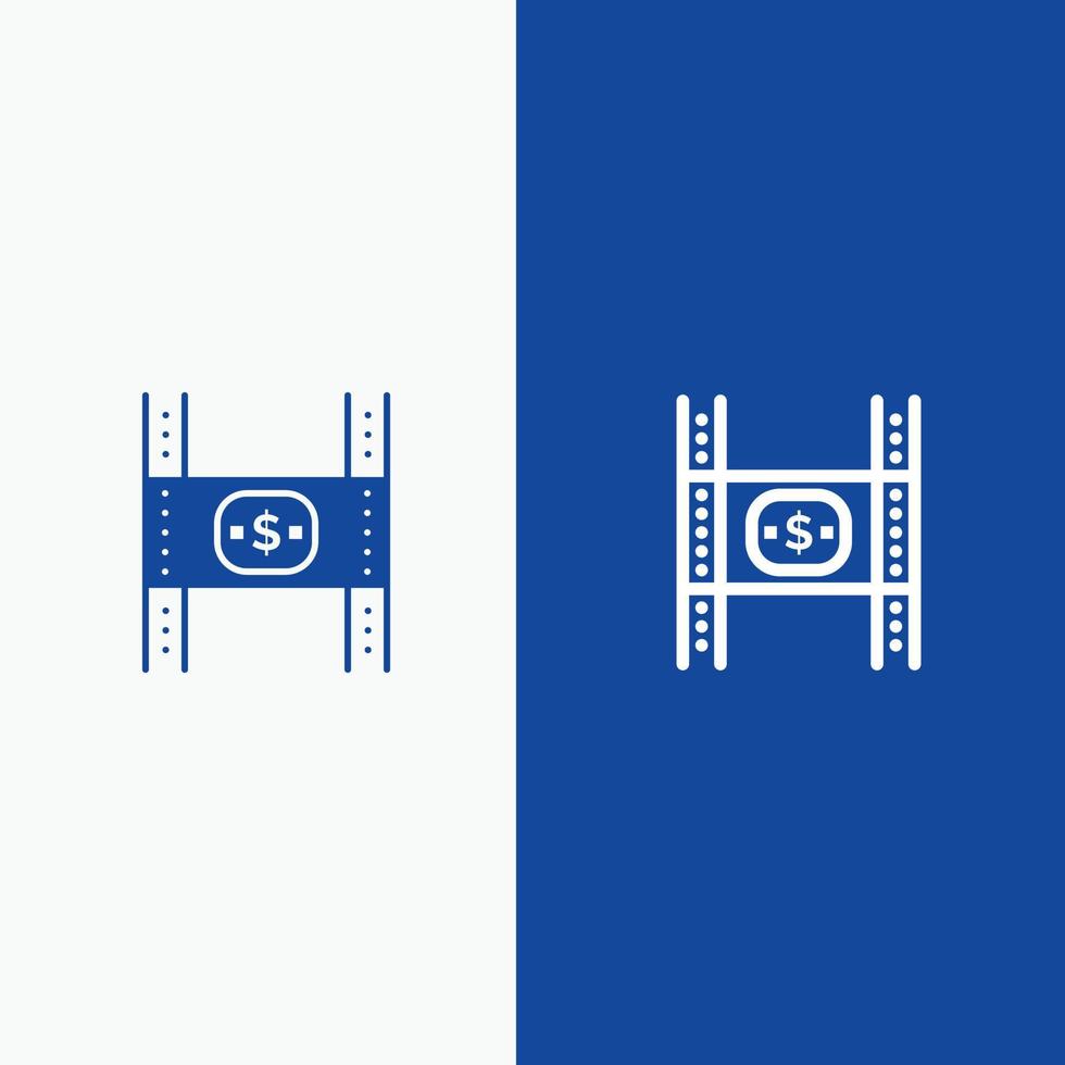 presupuesto costos película dinero línea de película y glifo icono sólido banner azul línea y glifo icono sólido banner azul vector