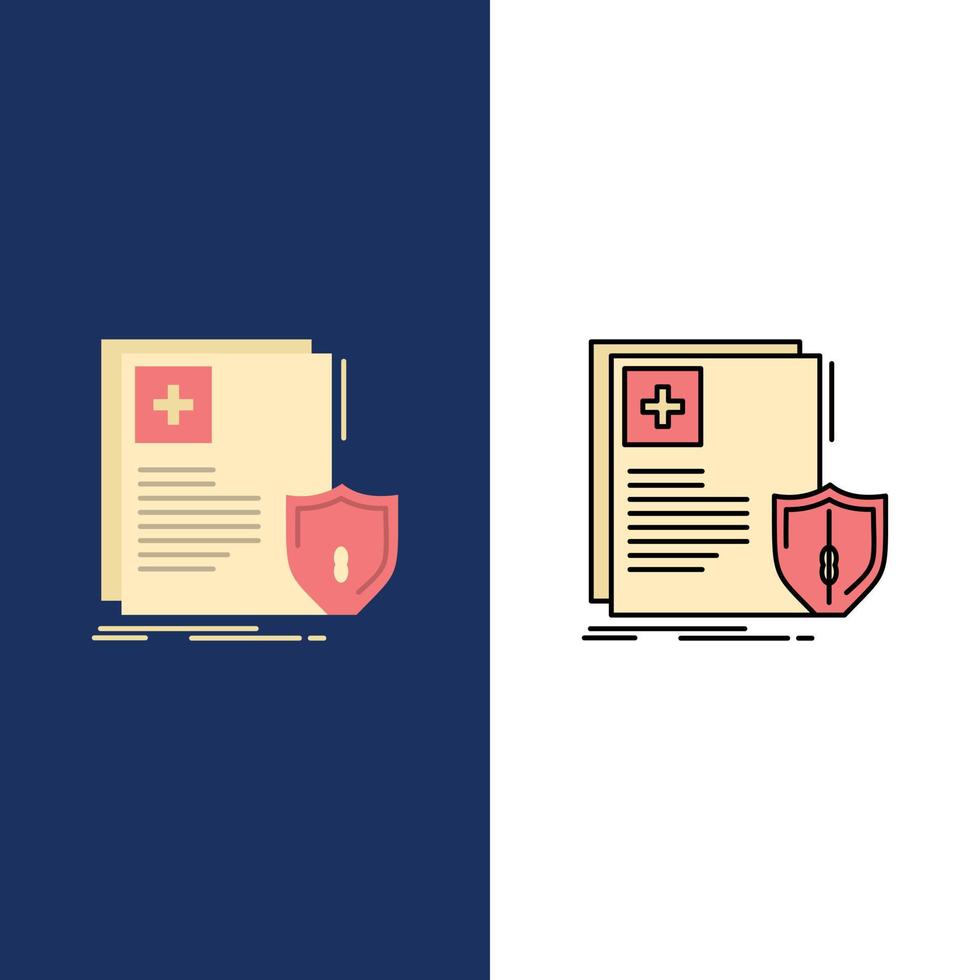Document Protection Shield Medical Health  Icons Flat and Line Filled Icon Set Vector Blue Background