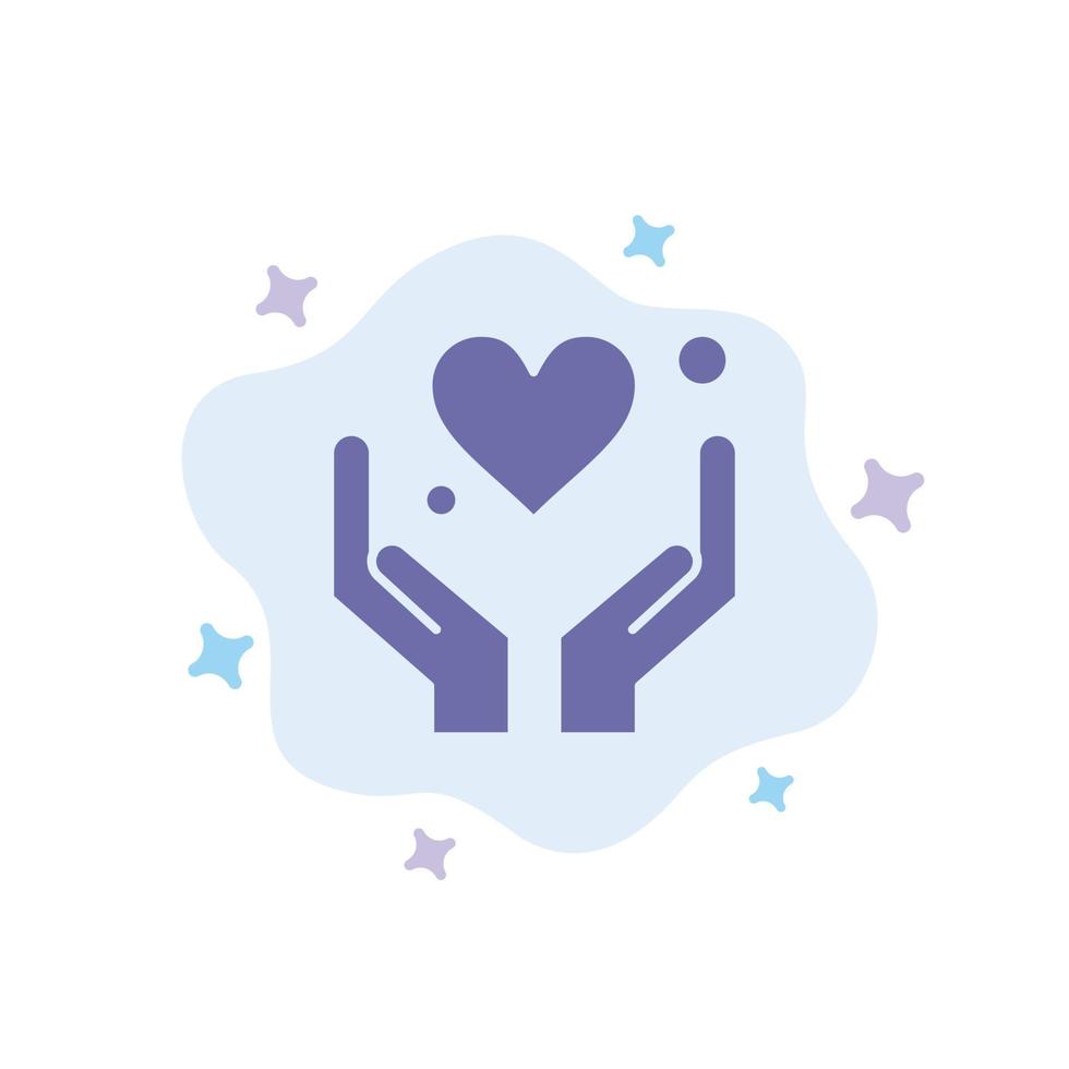 Hand Heart Love Motivation Blue Icon on Abstract Cloud Background vector