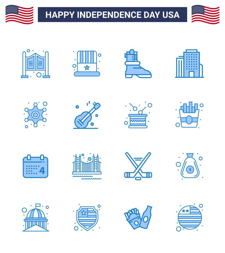 Happy Independence Day USA Pack of 16 Creative Blues of police sign police shose men office Editable USA Day Vector Design Elements