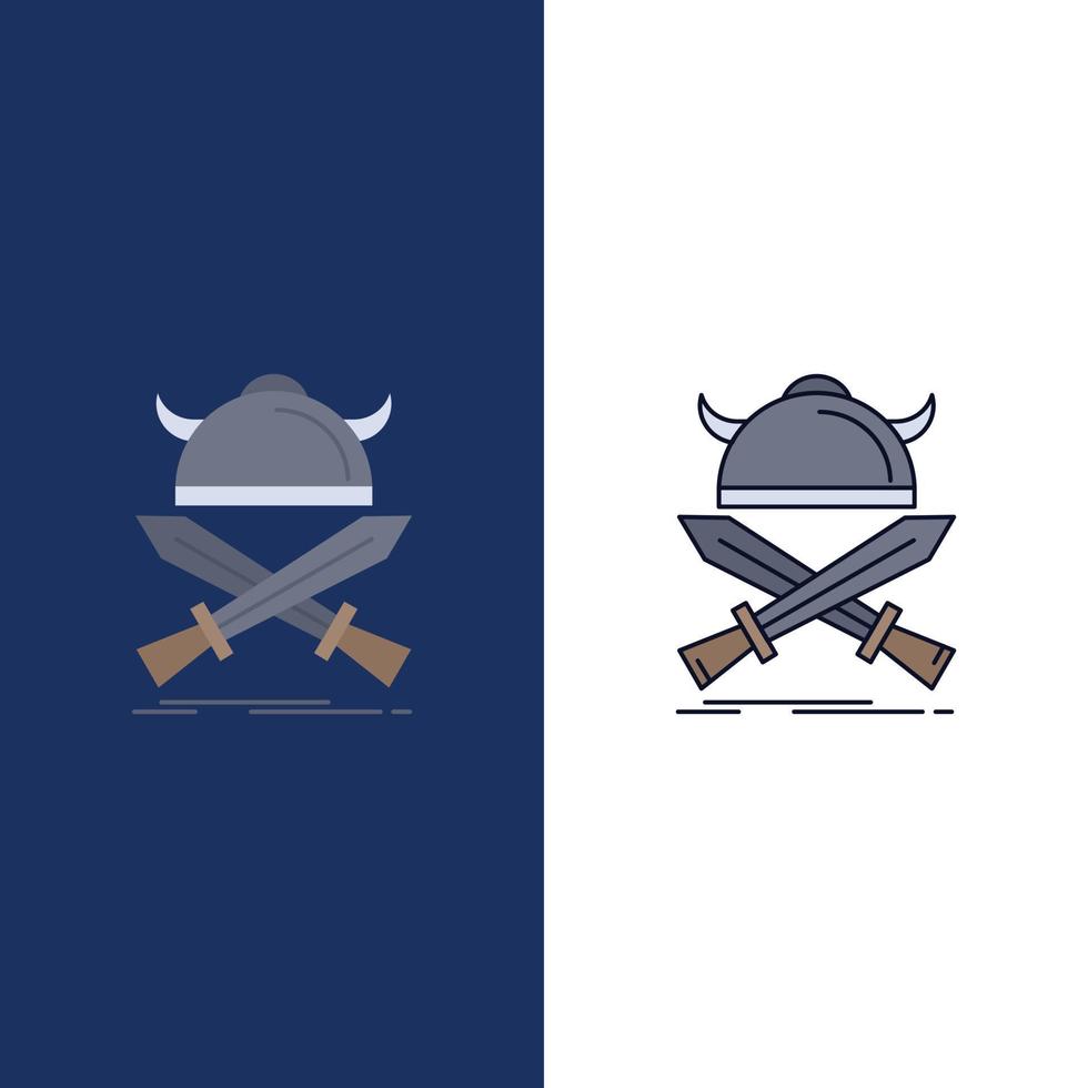 emblema de batalla guerrero vikingo espadas color plano icono vector