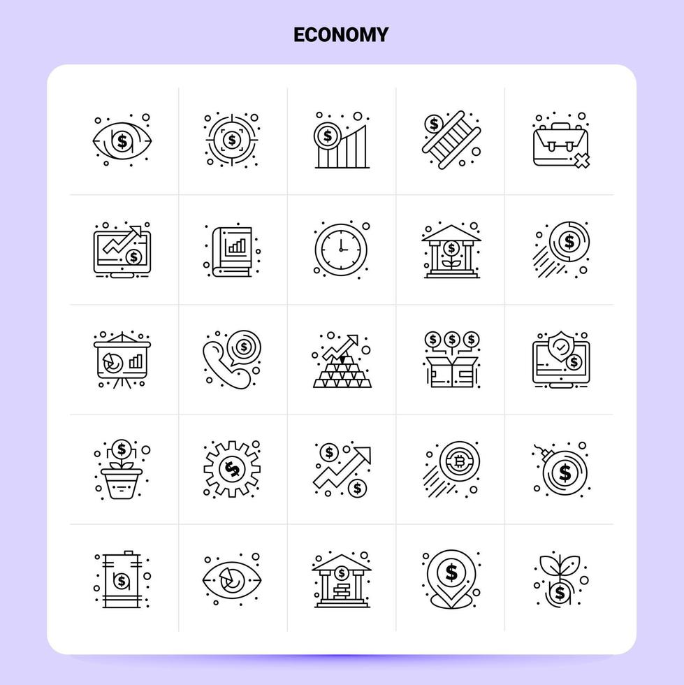 OutLine 25 Economy Icon set Vector Line Style Design Black Icons Set Linear pictogram pack Web and Mobile Business ideas design Vector Illustration