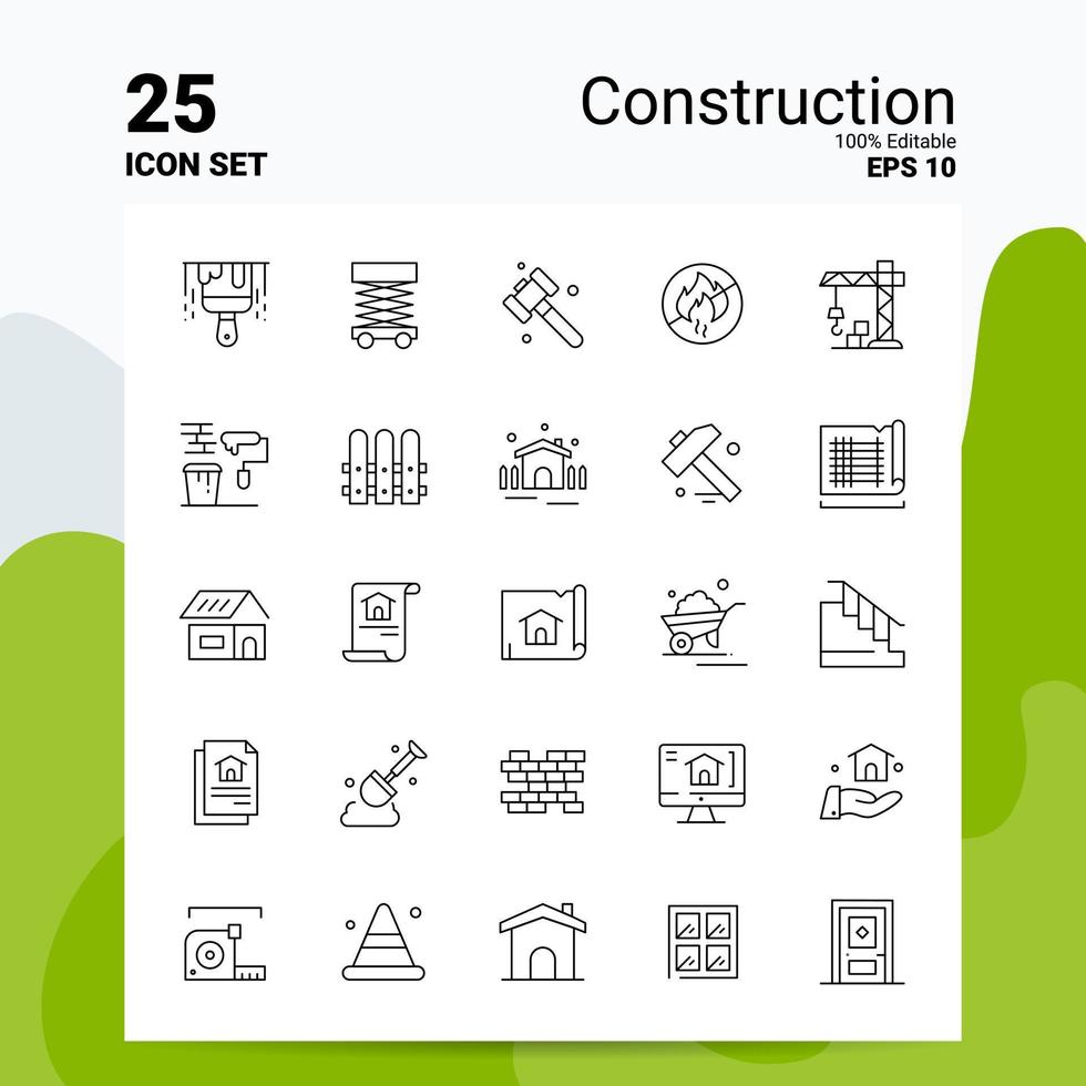 25 Construction Icon Set 100 Editable EPS 10 Files Business Logo Concept Ideas Line icon design vector