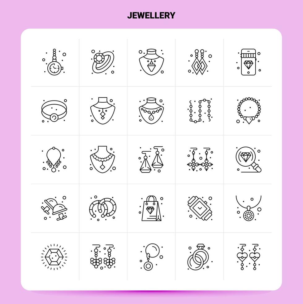 OutLine 25 Jewellery Icon set Vector Line Style Design Black Icons Set Linear pictogram pack Web and Mobile Business ideas design Vector Illustration