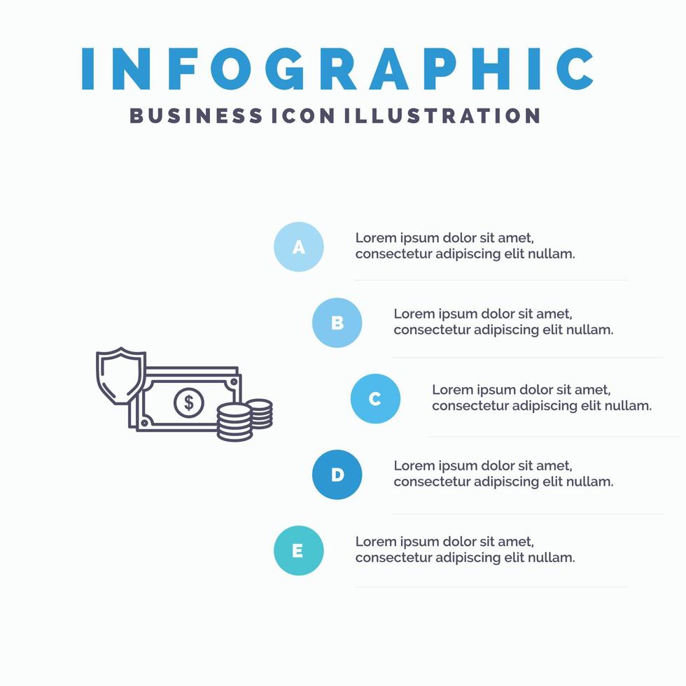 Dollar Business Coins Finance Gold Money Payment Line icon with 5 steps presentation infographics Background vector