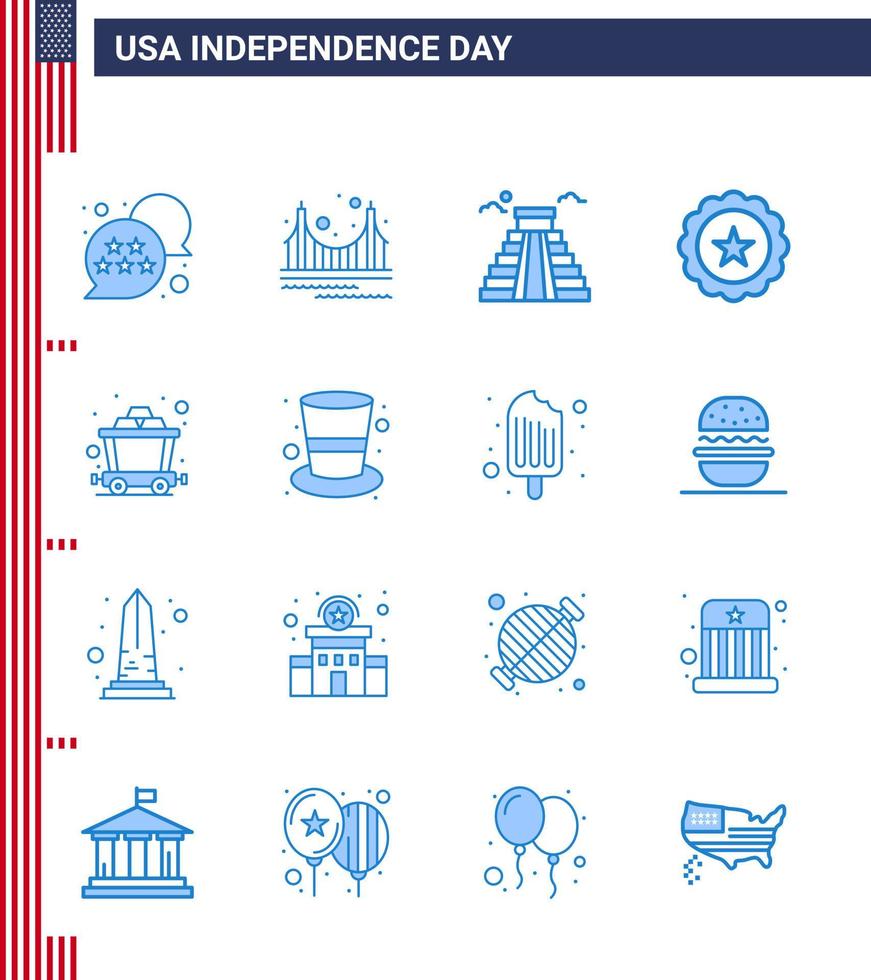 Editable Vector Line Pack of USA Day 16 Simple Blues of cart sign tourism drink usa Editable USA Day Vector Design Elements