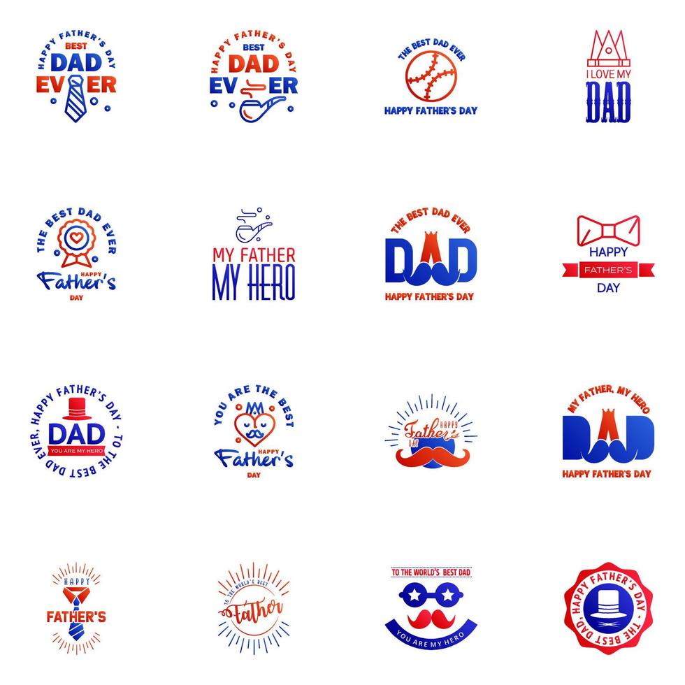 Happy fathers day 16 Blue and red Lettering happy fathers day Editable Vector Design Elements
