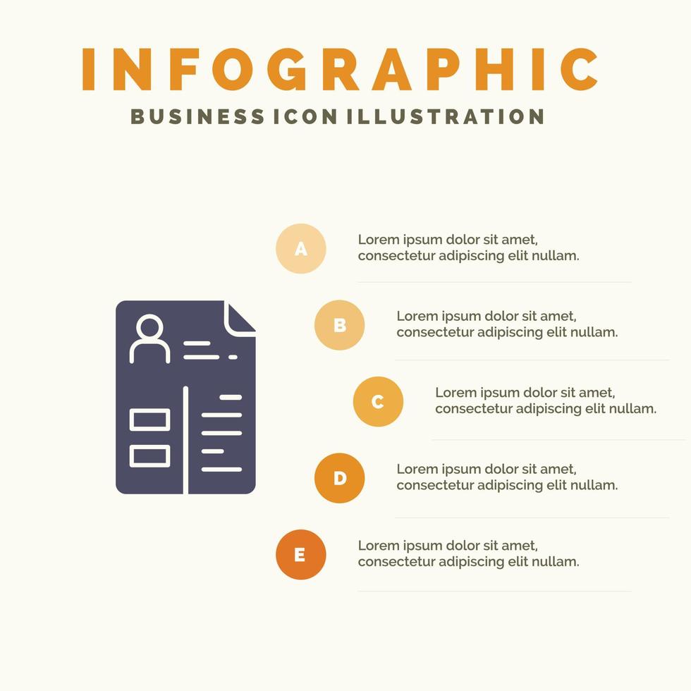 Curriculum Cv Job Portfolio Solid Icon Infographics 5 Steps Presentation Background vector