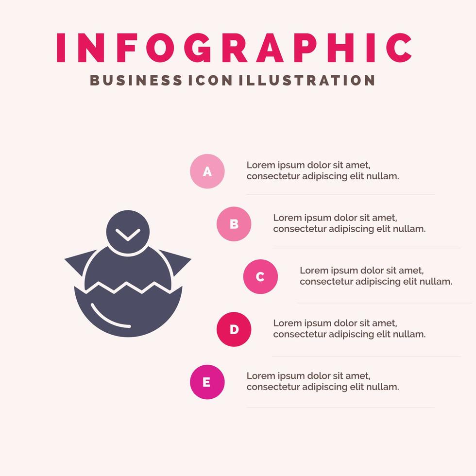 huevo pollo pascua bebé feliz sólido icono infografía 5 pasos presentación antecedentes vector