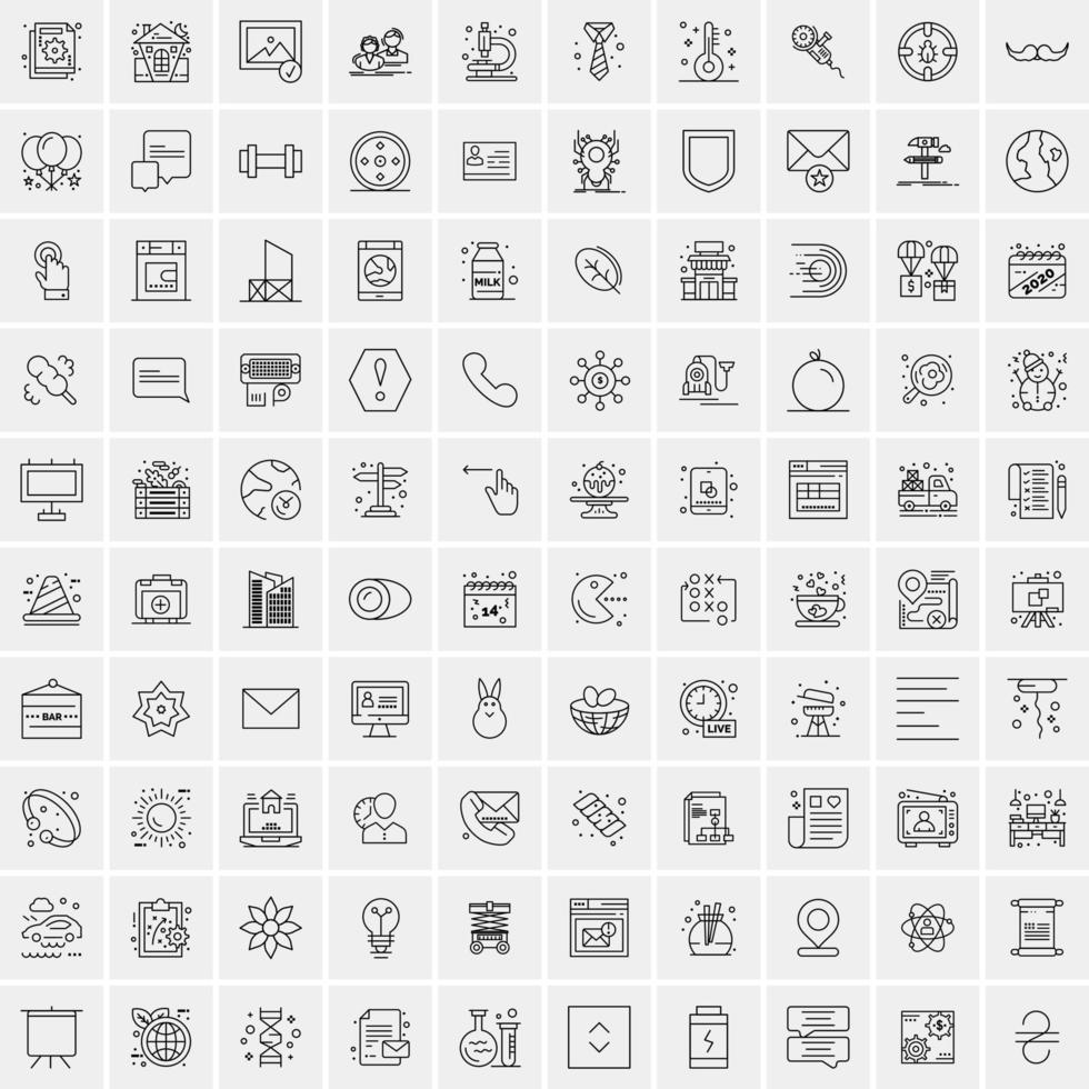 100 Universal Black Line Icons on White Background vector