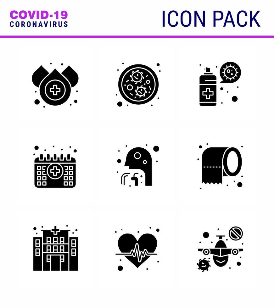 9 Solid Glyph Black Set of corona virus epidemic icons such as people healthcare virus cough medical viral coronavirus 2019nov disease Vector Design Elements