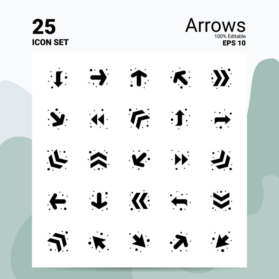 25 Arrows Icon Set 100 Editable EPS 10 Files Business Logo Concept Ideas Solid Glyph icon design vector