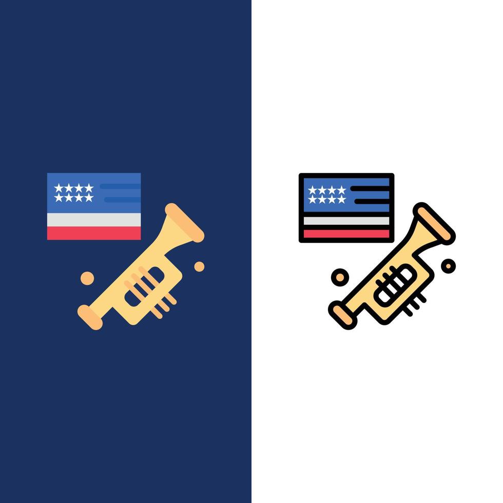 Flag Speaker Laud American  Icons Flat and Line Filled Icon Set Vector Blue Background