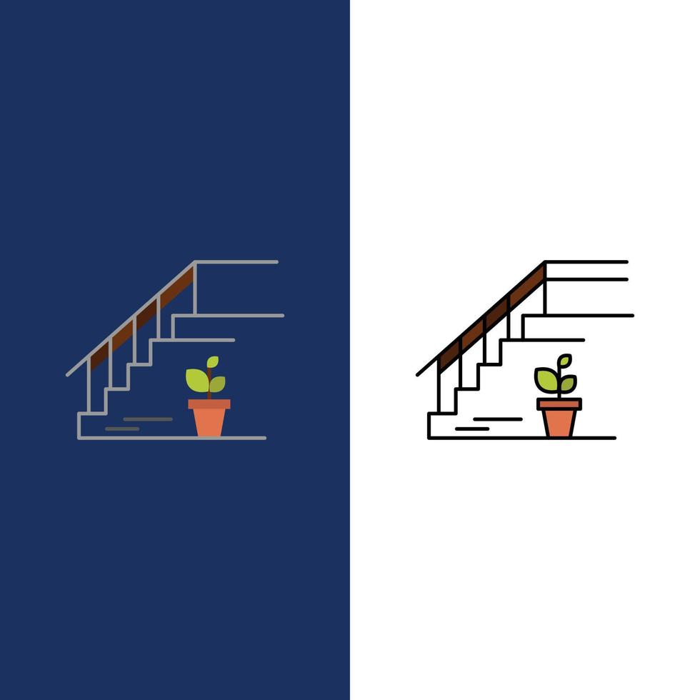 Stairs Upstairs Floor Stage Home  Icons Flat and Line Filled Icon Set Vector Blue Background