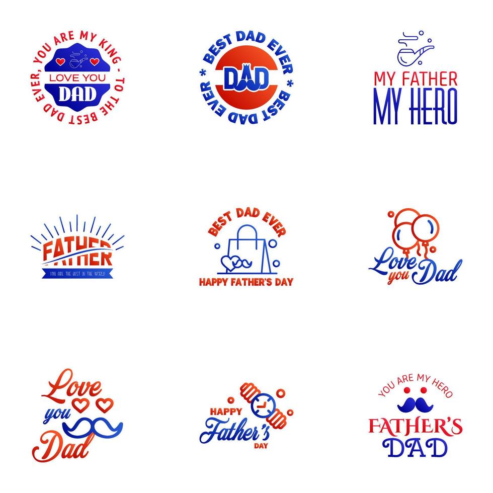 Happy Fathers Day 9 Blue and red Vector Element Set Ribbons and Labels Editable Vector Design Elements