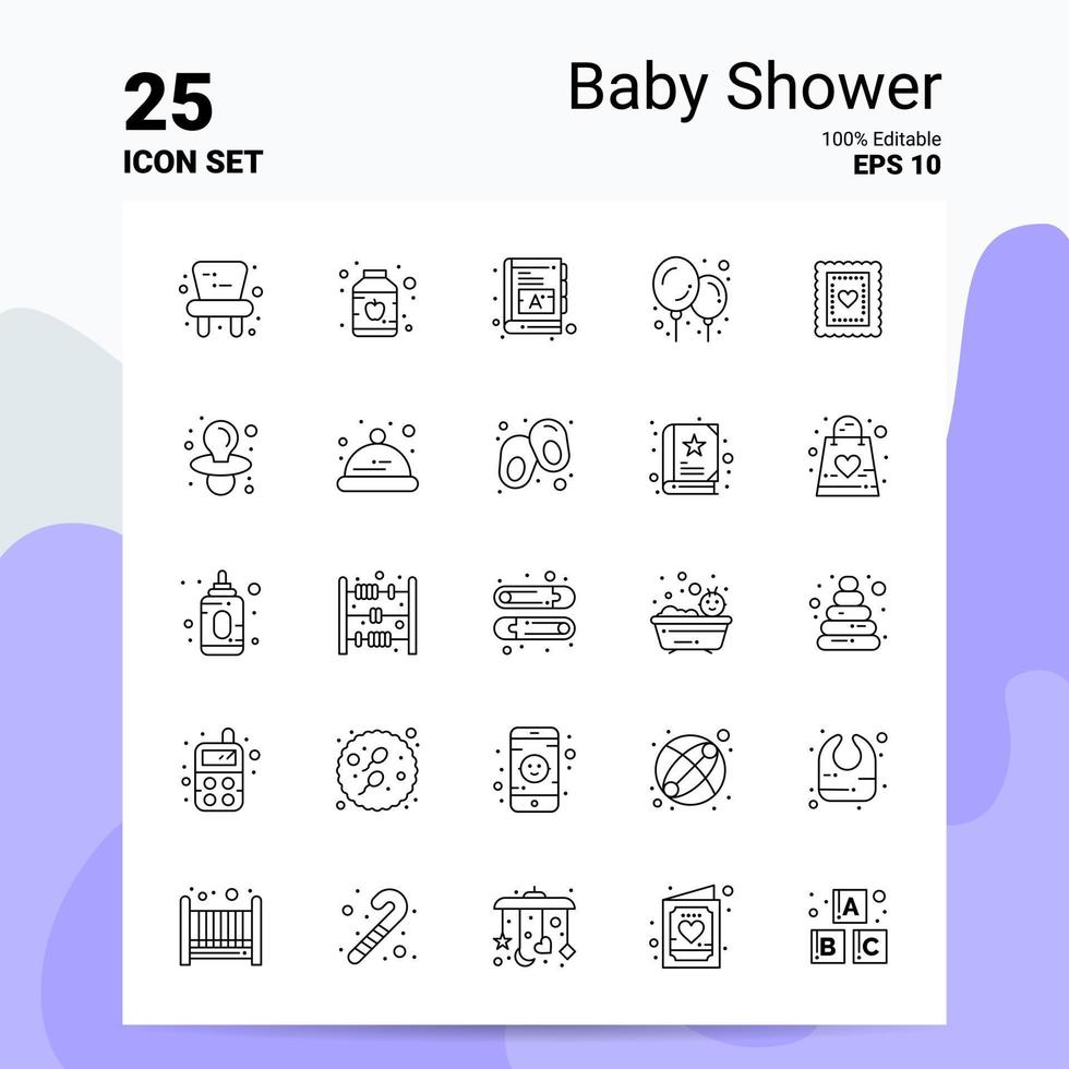 25 conjunto de iconos de baby shower 100 archivos eps 10 editables concepto de logotipo de empresa ideas diseño de icono de línea vector