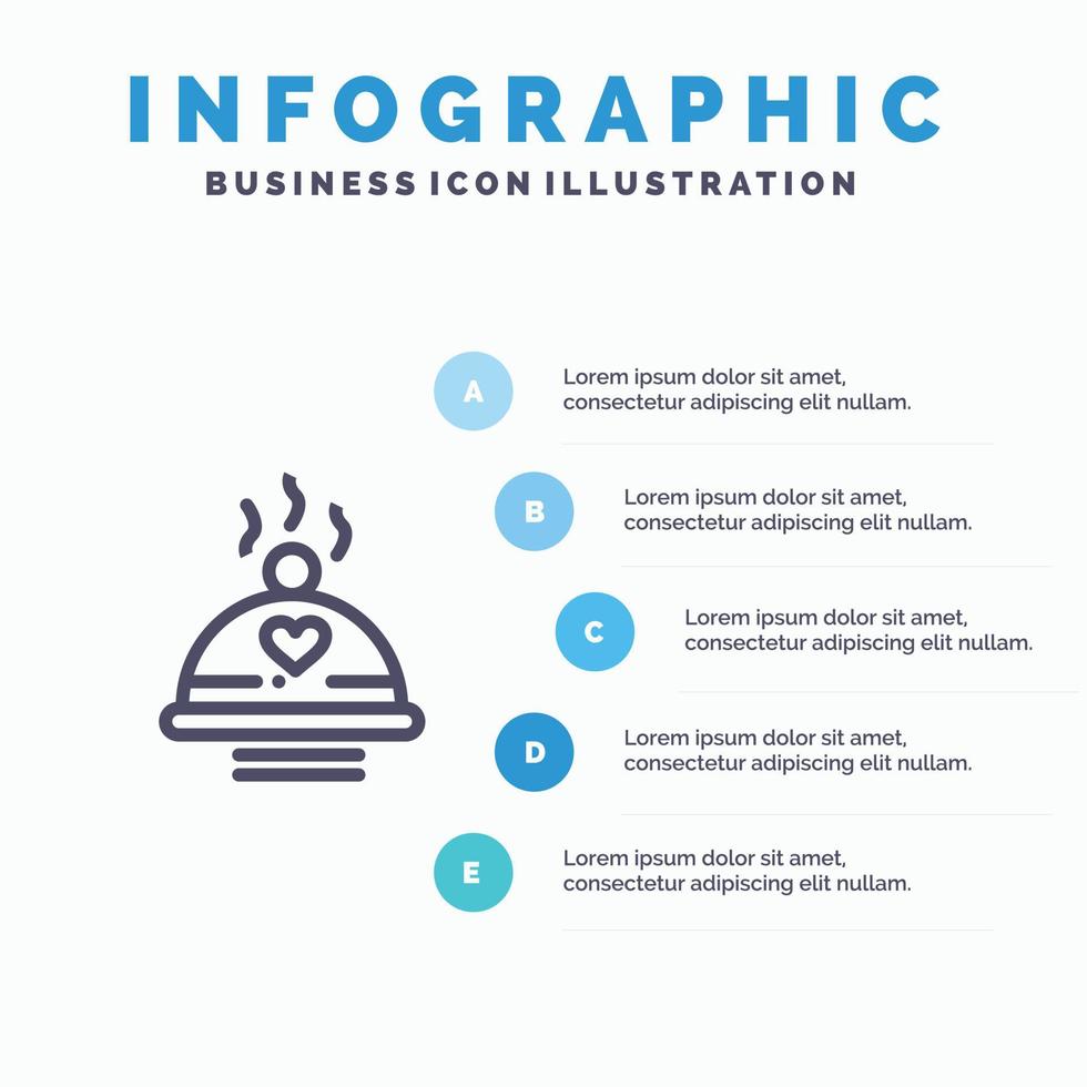 Dinner Food Bbq Love Valentine Line icon with 5 steps presentation infographics Background vector