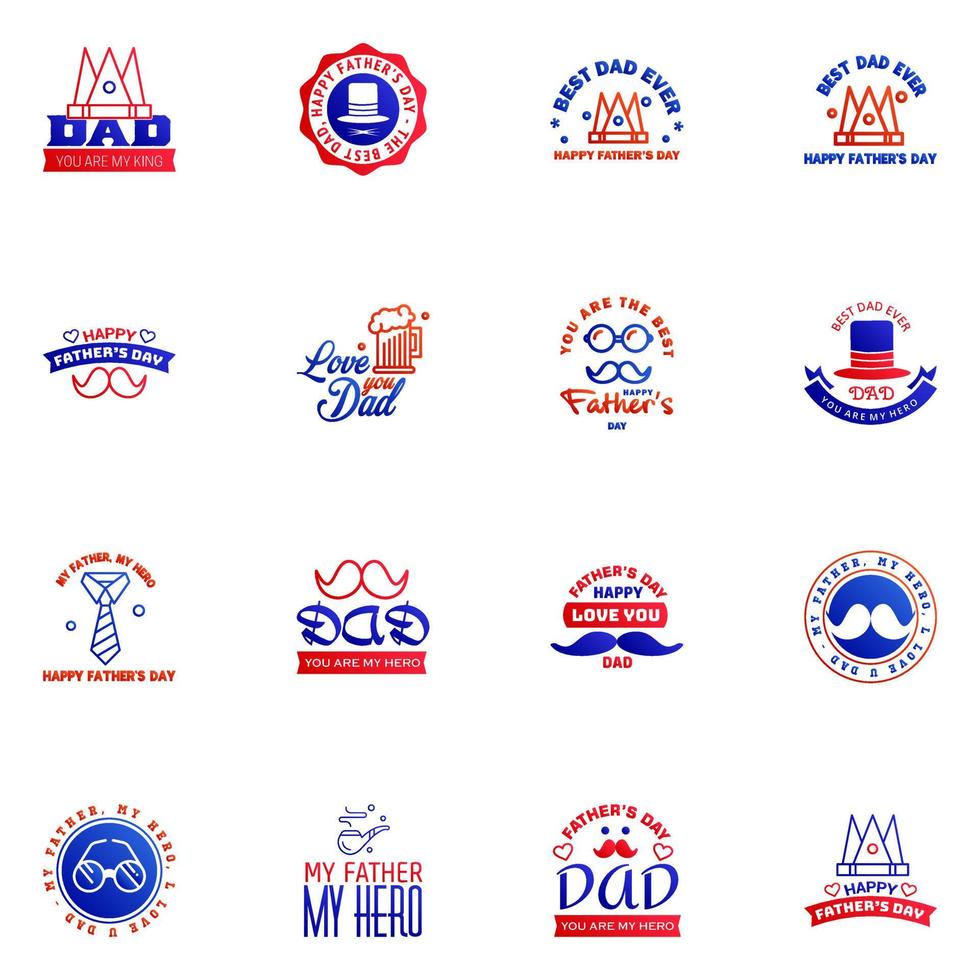 Happy fathers day card 16 Blue and red Set Vector illustration Editable Vector Design Elements