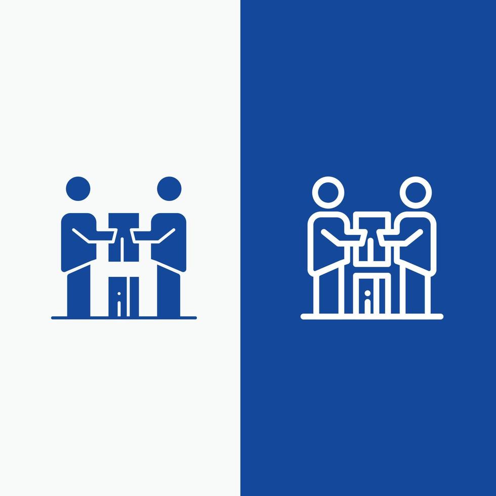 Business Cooperation Partners Partnership Team Line and Glyph Solid icon Blue banner Line and Glyph Solid icon Blue banner vector