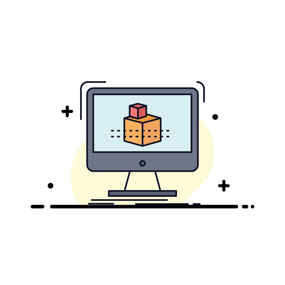 3d cube dimensional modelling sketch Flat Color Icon Vector