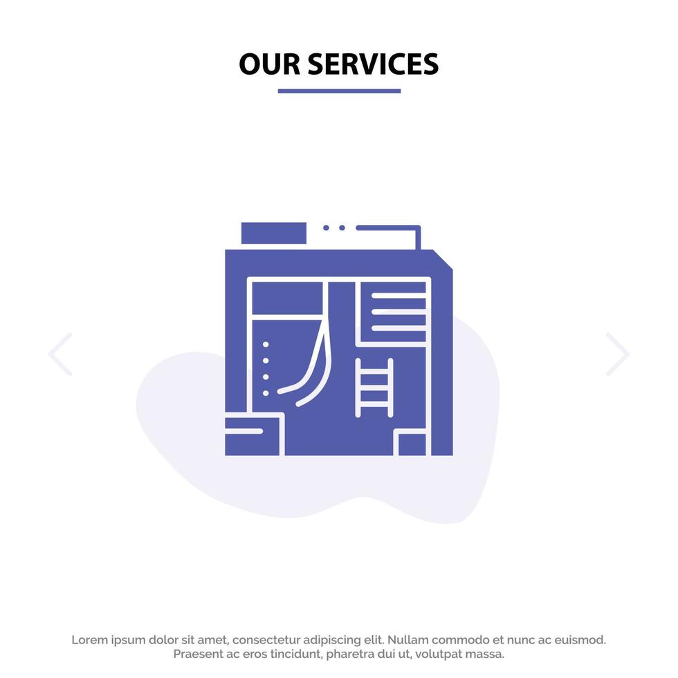 Our Services Atx Box Case Computer Solid Glyph Icon Web card Template vector