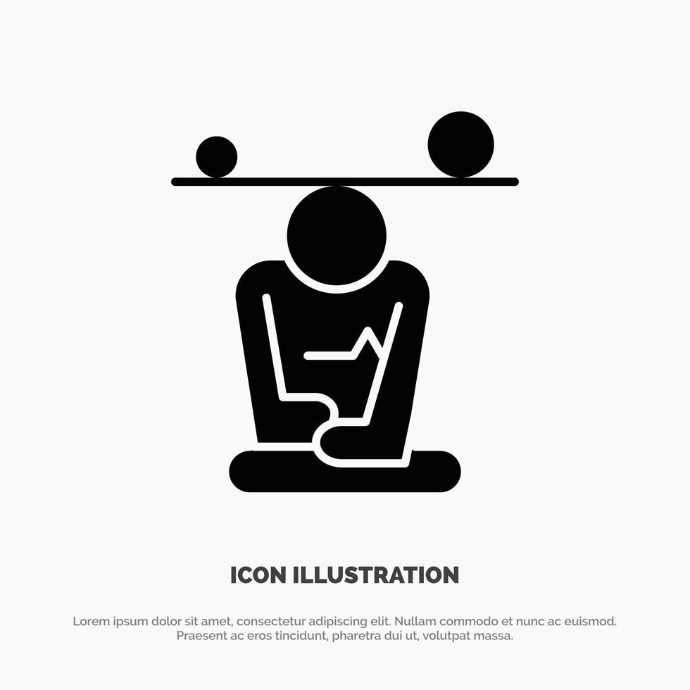 equilibrio concentración meditación mente atención plena sólido glifo icono vector