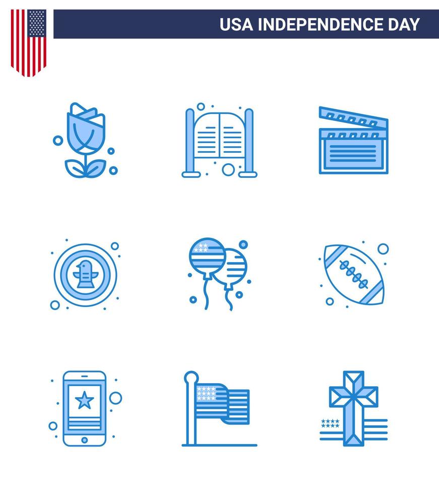 paquete de iconos de vector de stock de día americano 9 signos y símbolos de línea para celebración de insignia entrada pájaro usa elementos de diseño de vector de día de estados unidos editables