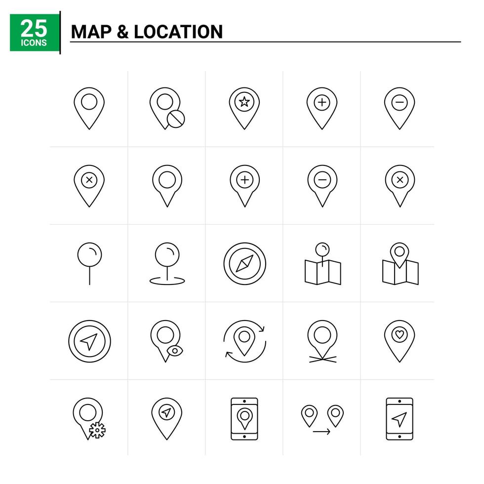 25 Map Location icon set vector background