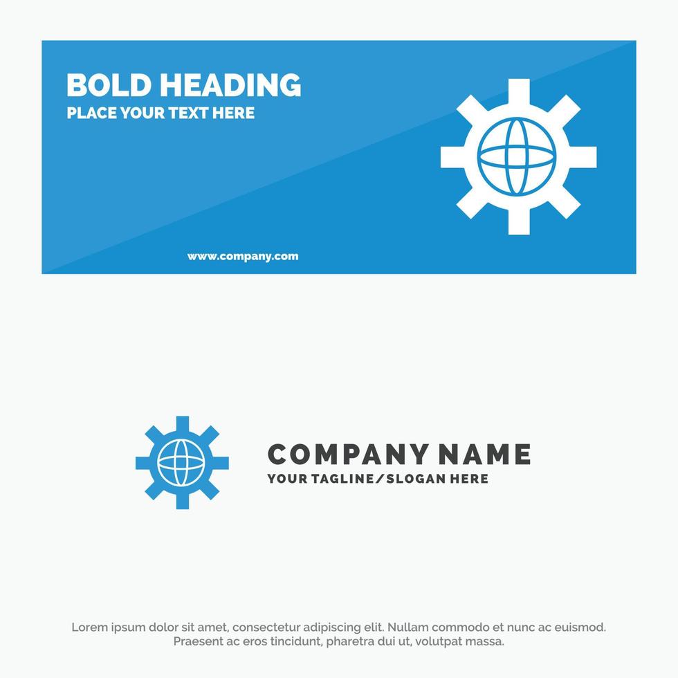 World Globe Setting Technical SOlid Icon Website Banner and Business Logo Template vector