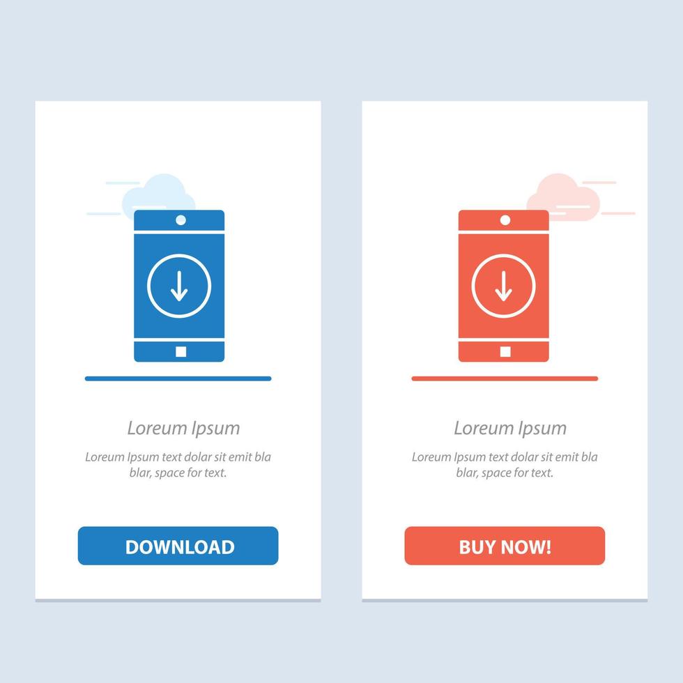 Application Mobile Mobile Application Down Arrow  Blue and Red Download and Buy Now web Widget Card Template vector