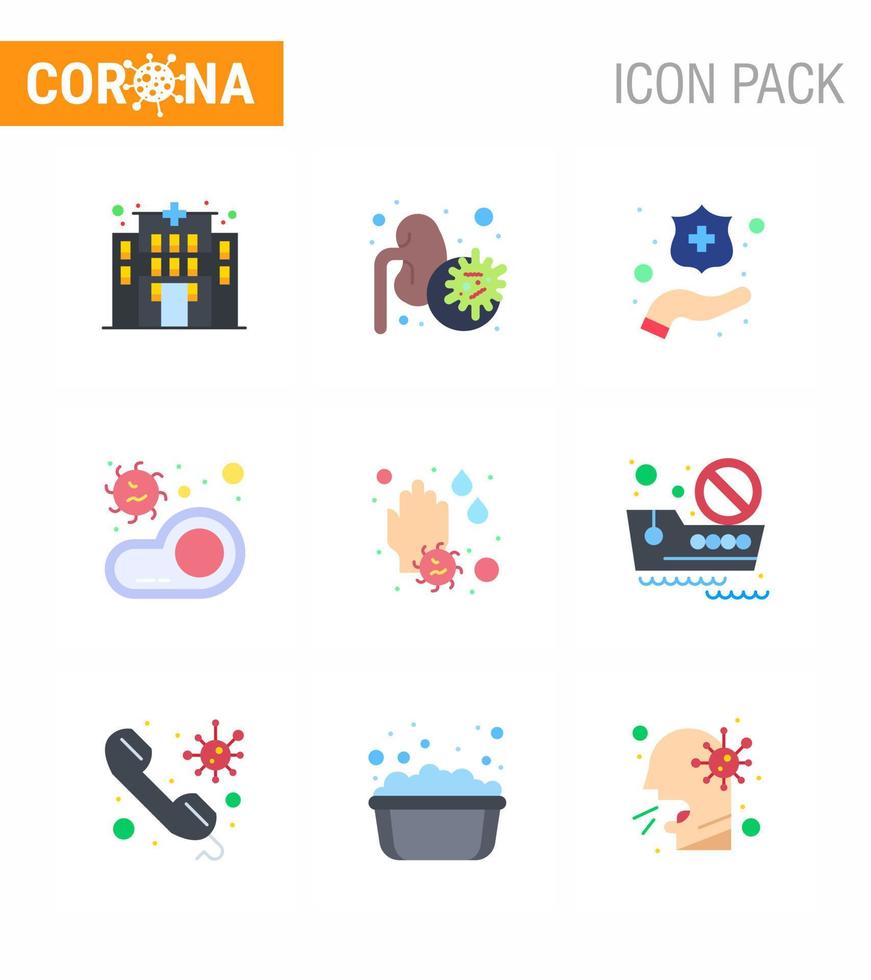 corona virus prevention covid19 tips to avoid injury 9 Flat Color icon for presentation wash hand hands virus meat viral coronavirus 2019nov disease Vector Design Elements