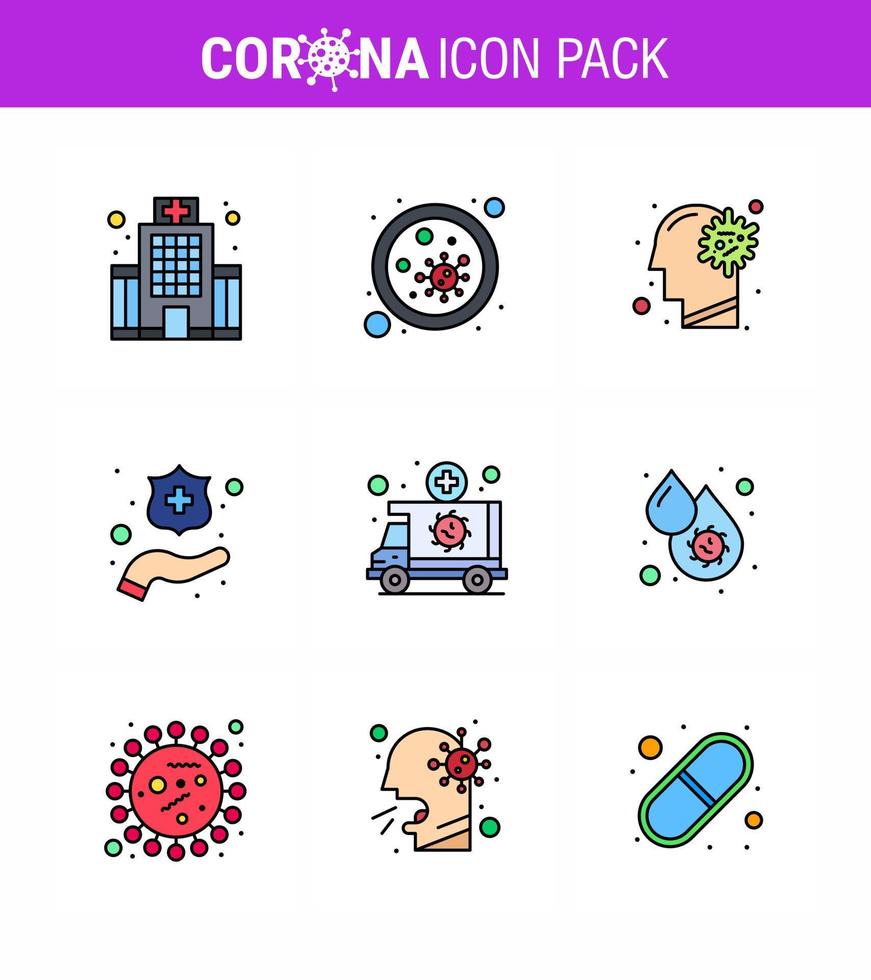 Coronavirus Awareness icon 9 Filled Line Flat Color icons icon included ambulance hands virus protect hands virus viral coronavirus 2019nov disease Vector Design Elements