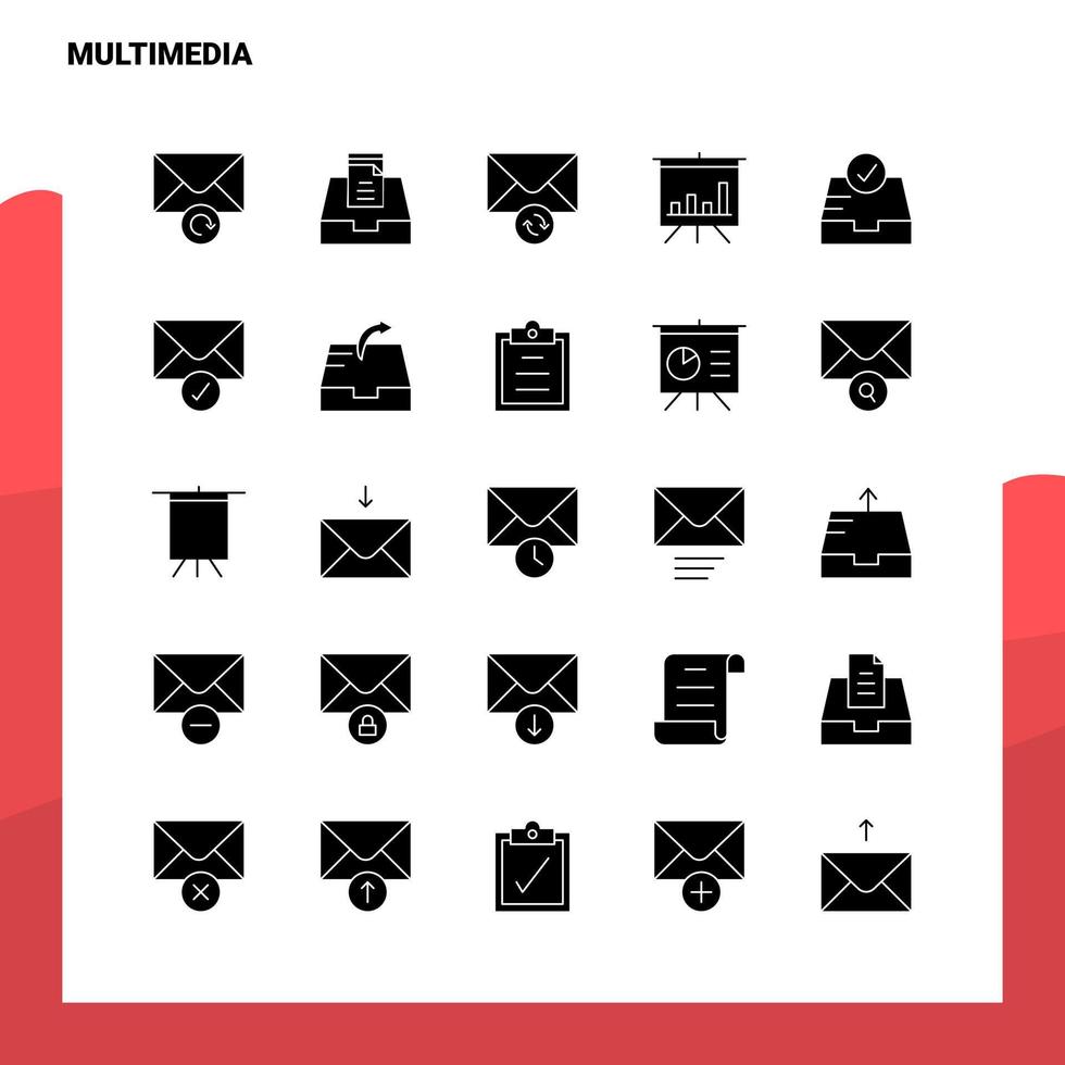 25 Multimedia Icon set Solid Glyph Icon Vector Illustration Template For Web and Mobile Ideas for business company