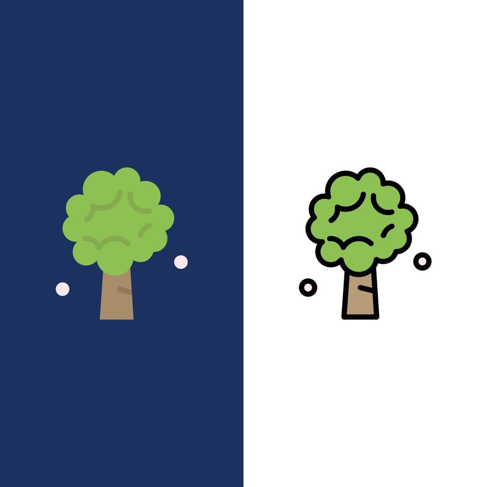 árbol manzana manzano naturaleza primavera iconos planos y llenos de línea conjunto de iconos vector fondo azul